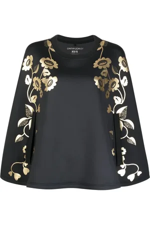 Cynthia Rowley Metallic floral-print cape jacket
