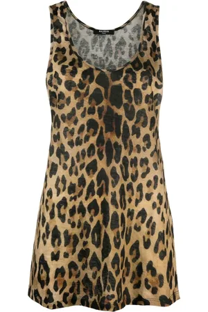Balmain Leopard-print linen tank top