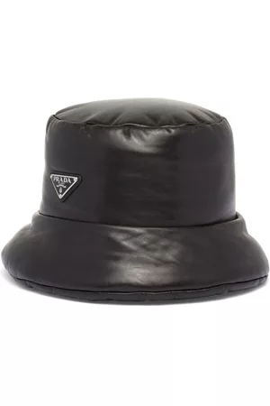Prada Enamelled-logo nappa leather bucket hat
