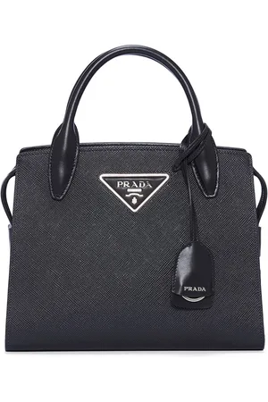 Prada Black, Pattern Print Saffiano Lux Racing Logo Handle Bag Mini