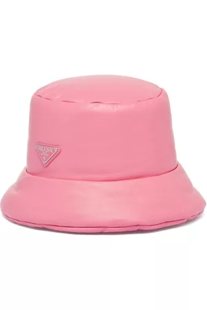 Prada Enamelled-logo leather bucket hat