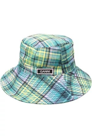 Ganni Tech logo-patch plaid bucket hat