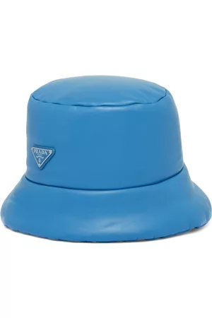 Prada Enamelled-logo leather bucket hat