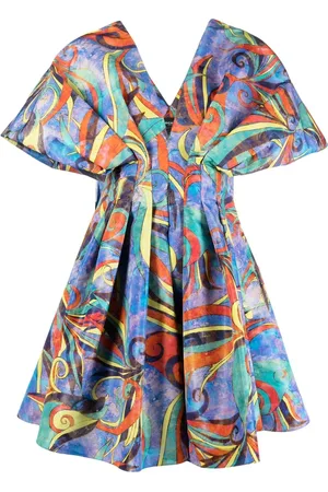 Rochas Pleated graphic-print minidress