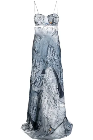 Natasha Zinko Denim-print maxi slip dress