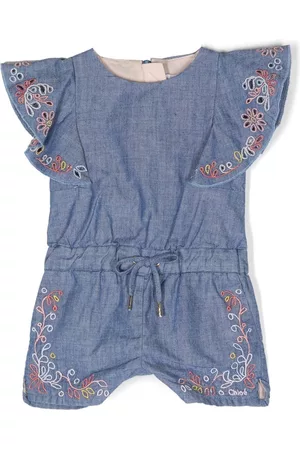 Chloé Girls Playsuits - Floral-embroidered drawstring playsuit