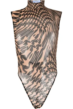 MUGLER Star-print mesh bodysuit