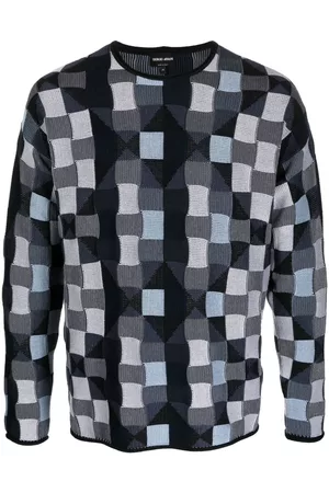 Armani Checkerboard-print crew neck jumper