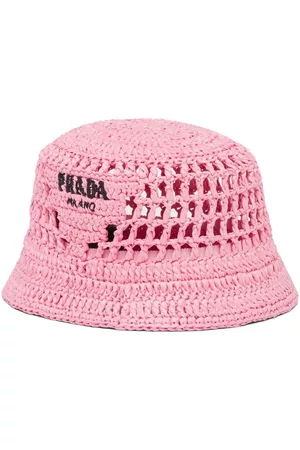 Prada Embroidered-logo raffia bucket hat