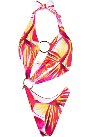 Louisa Ballou Printed asymmetric cut-out swimsuit