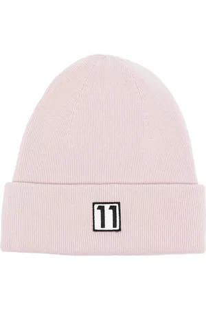 We11 Done Women Beanies - Logo-patch ribbed-knit beanie