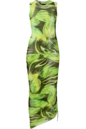 Louisa Ballou Graphic-print ruched midi dress