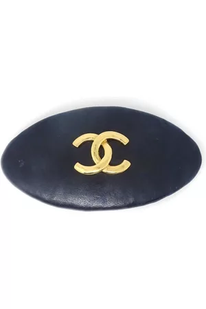 CHANEL 1990-2000s CC leather hair slide