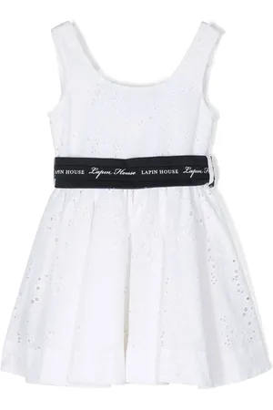 Lapin House Logo-tape broderie anglaise dress