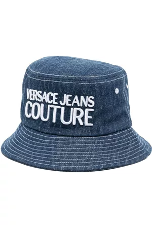 VERSACE Embroidered-logo denim bucket hat