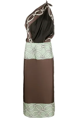 VALENTINO GARAVANI Chain-print one-shoulder silk midi dress