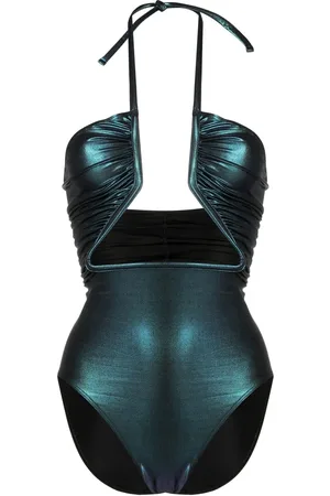 Rick Owens Iridescent-effect cut-out swimsuit