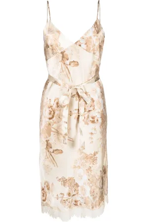 Gold Hawk Floral-print lace-detail silk dress