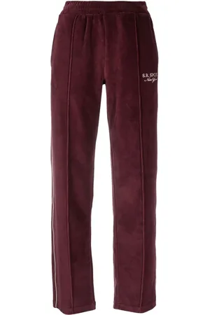 Sporty & Rich Velour side-stripe track pants