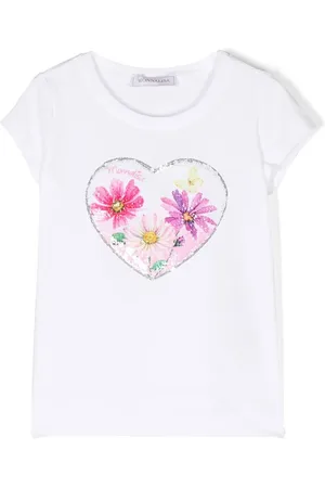 MONNALISA Sequin-embellished floral T-shirt