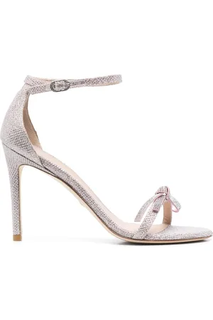 Stuart Weitzman 95mm bow-detail metallic-effect sandals