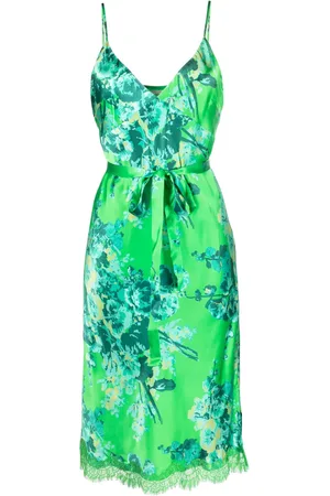Gold Hawk Floral-print lace-detail silk dress