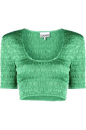 Ganni Cropped smocked top