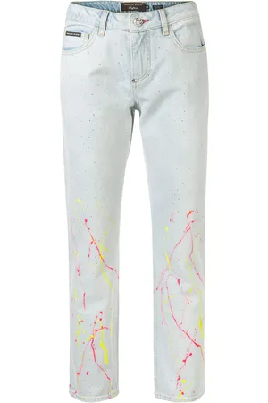 Philipp Plein High-rise cropped paint print jeans