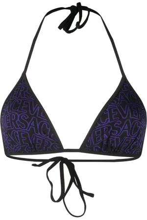 VERSACE Logo-print reversible bikini top