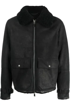 LARDINI Shearling-detail leather jacket