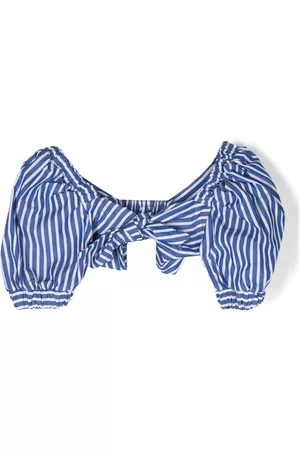 Piccola Ludo Bow-detail striped cotton blouse