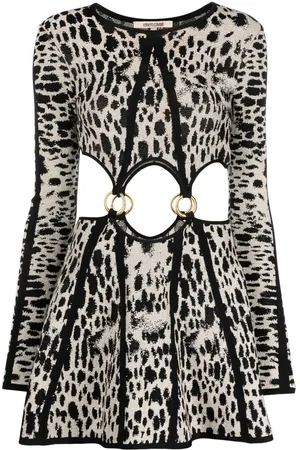 Roberto Cavalli Leopard-print cut-out mini dress