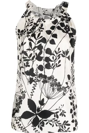 Luisa Cerano Women Tank Tops - Leaf-print sleeveless blouse