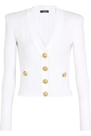 Balmain Pointelle-knit V-neck cardigan