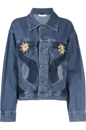 AREA Shell-embellished cut-out denim jacket