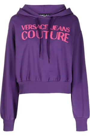 VERSACE Logo-print cropped cotton hoodie