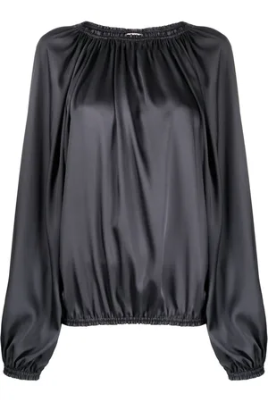 BLANCA Satin-finish ruched blouse