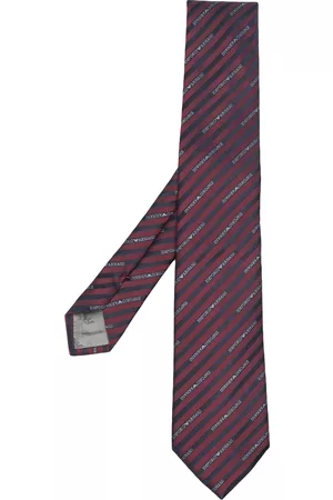 Emporio Armani Men Bow Ties - Logo-embroidered striped silk tie