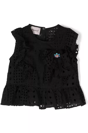Mariuccia Girls Blouses - Bow-detail ruffled broderie-anglaise blouse
