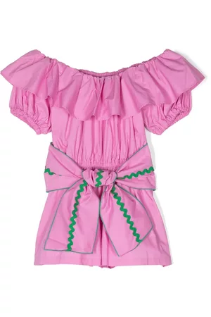 Mariuccia Ruffled belted off-shoulder playsuit