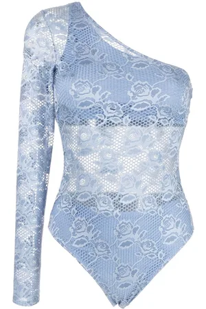FLEUR DU MAL Rosalia lace one-shoulder bodysuit