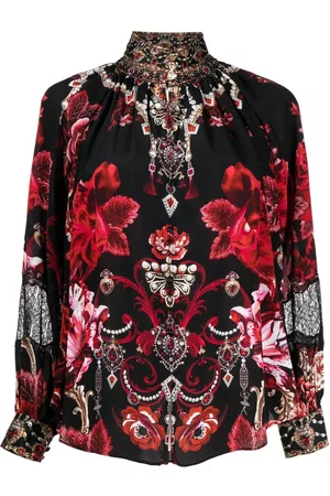 Camilla Floral-print buttoned high-neck blouse