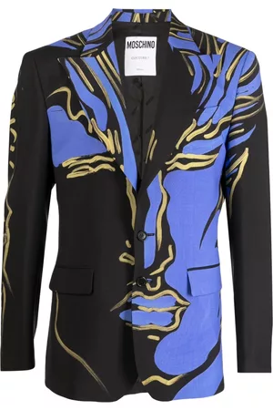Moschino Men Blazers - Brushed-abstract-print tailored blazer