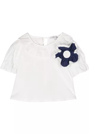 Piccola Ludo Blouses - Floral-appliqué ruffled blouse