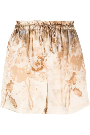 Gold Hawk Floral-print silk shorts