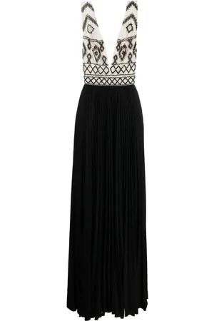 Elisabetta Franchi Rhombus-embroidered V-neck gown