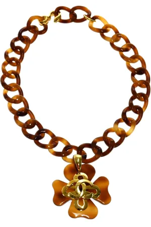 CHANEL 1995 clover-pendant tortoiseshell-effect necklace