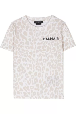 Balmain Boys Short Sleeve - Logo-detail leopard print cotton T-shirt