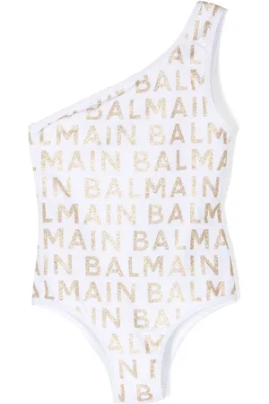Balmain Glittery logo-detail one-shoulder swimsuit