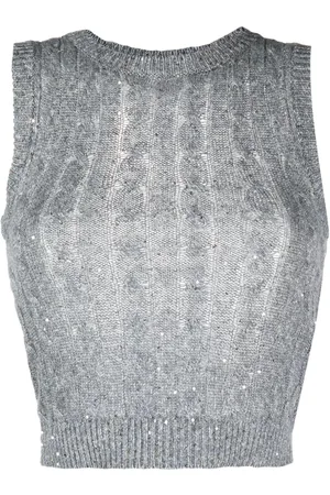 Brunello Cucinelli Sequined cable-knit vest top